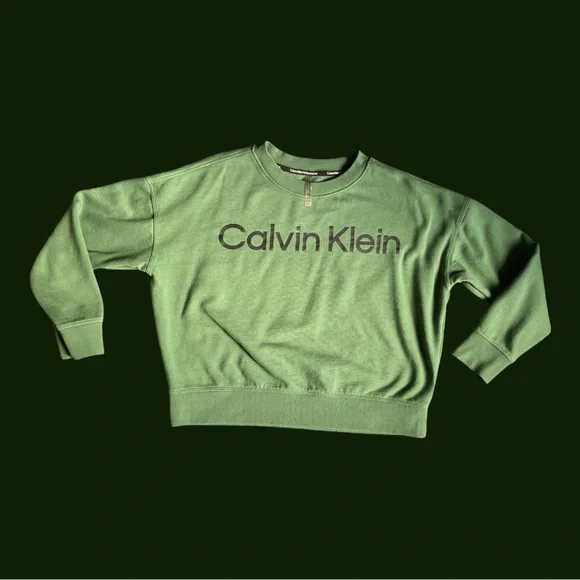 Calvin Klein Performance Green Cropped Crewneck Sweater Women’s Medium - Picture 1 of 4